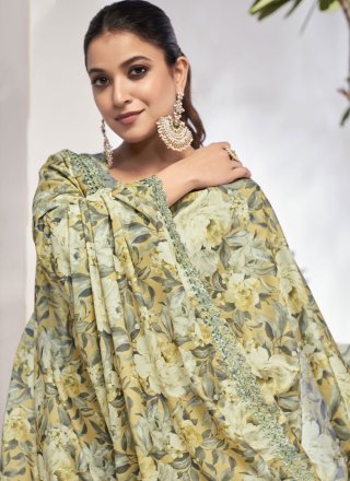 Grey Cotton Salwar Suit with Digital Print Work for Women