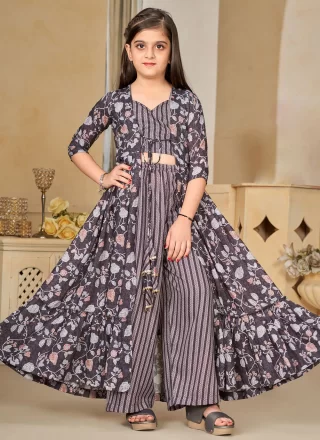 Grey Digital Print Work Maslin Cotton Readymade Salwar Suit