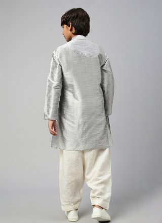 Grey Dupion Silk Embroidered Work Angrakha Kids Wear