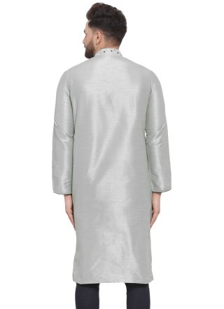 Grey Dupion Silk Embroidered Work Kurta Mens Wear for Engagement