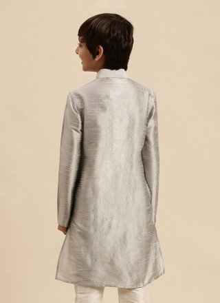 Grey Dupion Silk Embroidered Work Kurta Pyjama for Casual