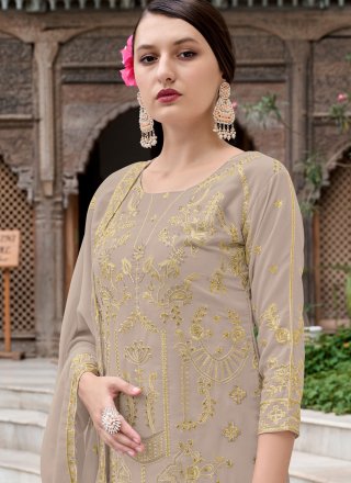Grey Faux Georgette Embroidered and Stone Work Salwar Suit for Women