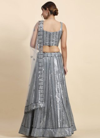 Grey Faux Georgette Lehenga Choli with Embroidered and Sequins Work