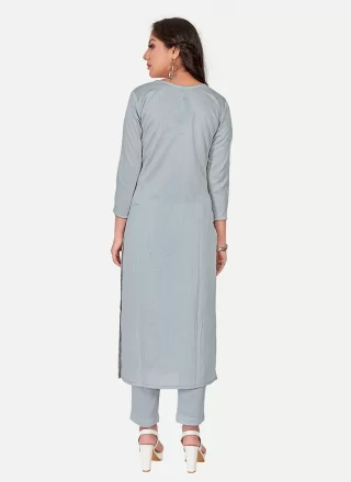 Grey Foil Print Work Silk Designer