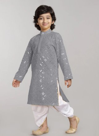 Grey Georgette Dhoti Kurta with Mirror Work