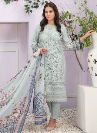 Grey Georgette Embroidered Work Salwar Suit for Women