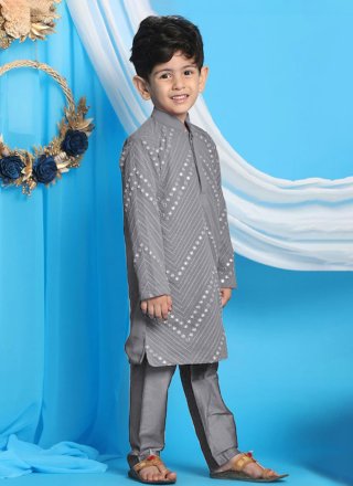Grey Georgette Mirror Work Kurta Pyjama