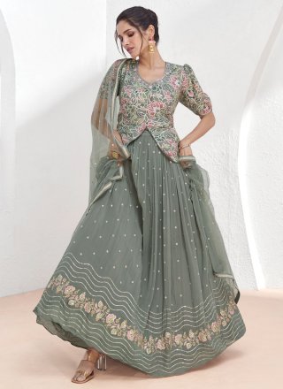Grey Georgette Readymade Lehenga Choli with Embroidered and Sequins Work