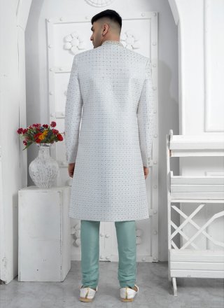 Grey Georgette Sherwani Mens Wear with Embroidered Work for Ceremonial