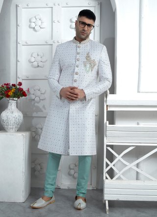 Grey Georgette Sherwani Mens Wear with Embroidered Work for Ceremonial