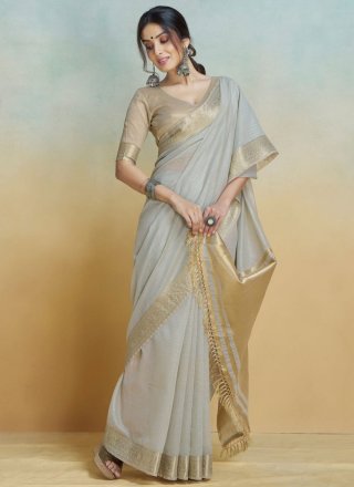 Grey Handloom Silk Weaving Work Classic Saree