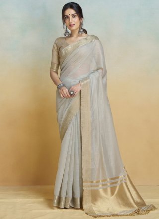 Grey Handloom Silk Weaving Work Classic Saree