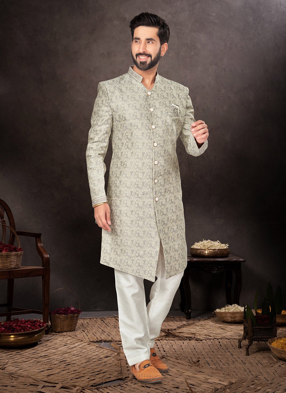 Hand Embroidered Chikankari Kurta With Jaquard Pant - Folklore Collections  Online