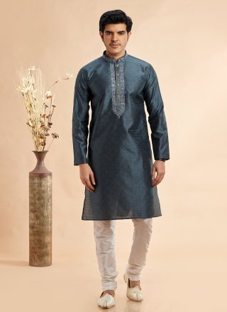 Grey Jacquard Silk Kurta Pyjama
