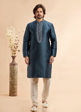 Grey Jacquard Silk Kurta Pyjama