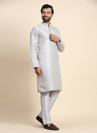 Grey Jacquard Woven Work Kurta Pyjama