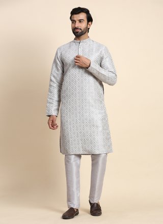 Grey Jacquard Woven Work Kurta Pyjama