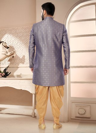 Grey Jacquard Woven Work Sherwani Mens Wear for Men