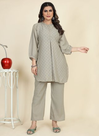 Grey Jute Embroidered and Sequins Work Party Wear Kurti for Casual