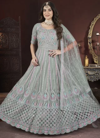 Grey Net Designer Gown