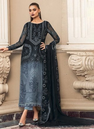 Grey Organza Embroidered Work Salwar Suit for Ceremonial