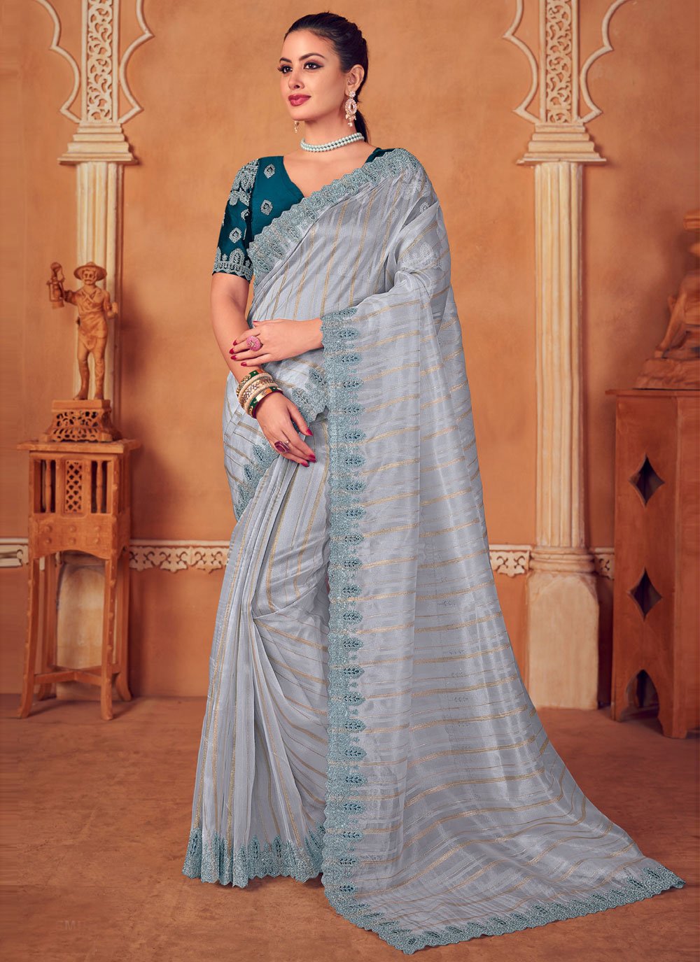 Buy Online Navy Blue Color Classic Designer Saree : 174619 -