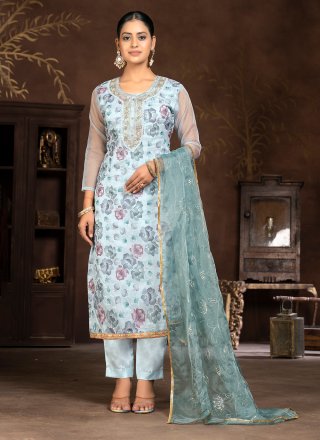 Buy Online Embroidered Chanderi Cotton Pant Style Suit in Green