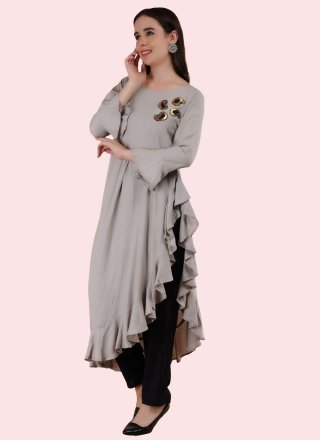Grey Patch Border Work Rayon Trendy Suit