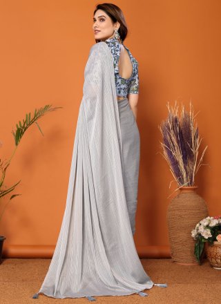 Grey Polyester Classic Saree In Plain for Women