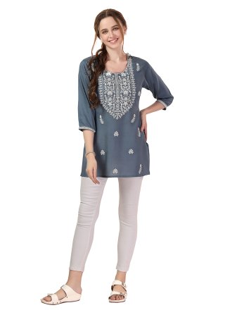 Grey Rayon Casual Kurti