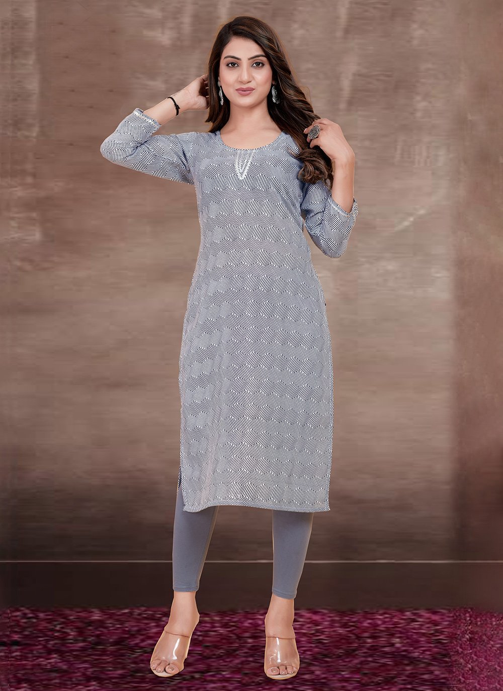 Buy Grey Rayon Casual Kurti with Print Work Online 298128