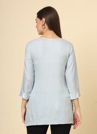 Grey Rayon Chikankari, Embroidered and Thread Work Casual Kurti for Casual