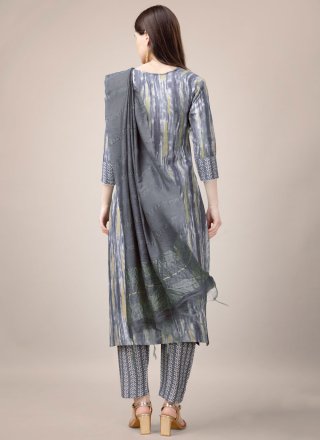 Grey Rayon Embroidered and Print Work Salwar Suit for Casual