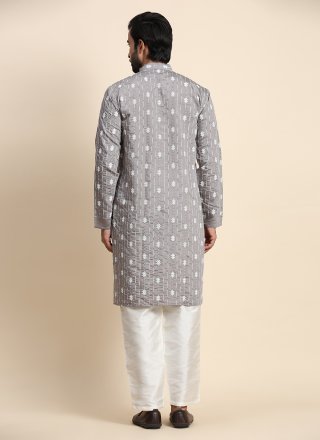Grey Rayon Embroidered Work Kurta Pyjama