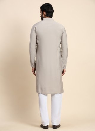 Grey Rayon Kurta Pyjama In Plain for Men