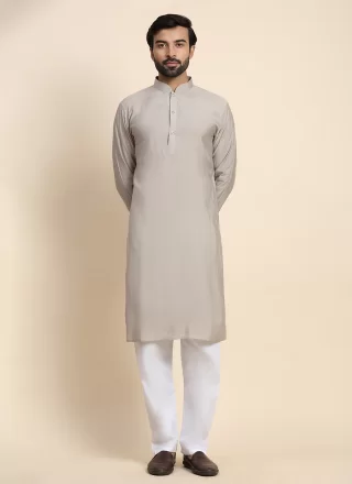 Grey Rayon Kurta Pyjama In Plain for Men