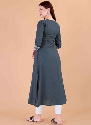 Grey Rayon Party Wear Kurti with Embroidered Work for Women