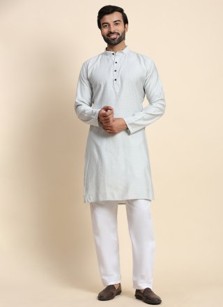 Grey Rayon Plain Work Kurta Pyjama for Casual