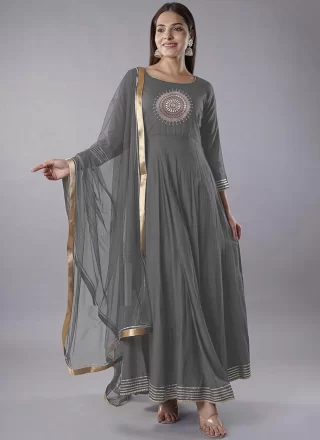 Grey Rayon Salwar Suit with Embroidered Work