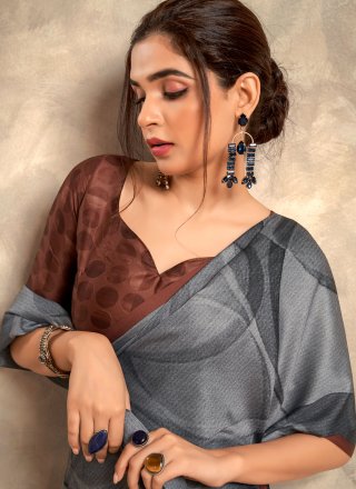 Grey Satin Classic Saree