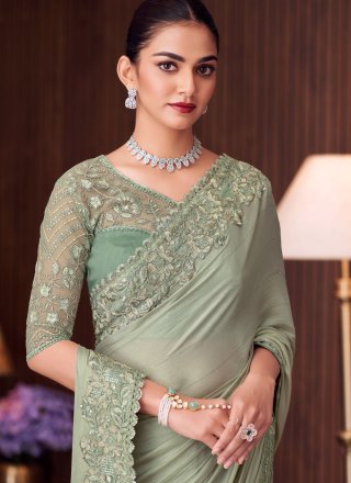 Grey Silk Designer Sari with Embroidered Work for Women