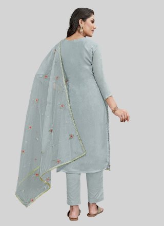 Grey Silk Embroidered Work Pant Style Suit for Women