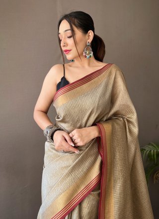 Grey Silk Traditional Saree with Weaving Work