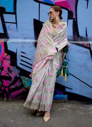 Grey Silk Trendy Saree with Weaving Work