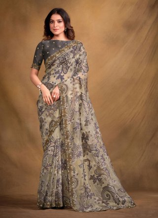 Fog Grey Tissue Silk Saree