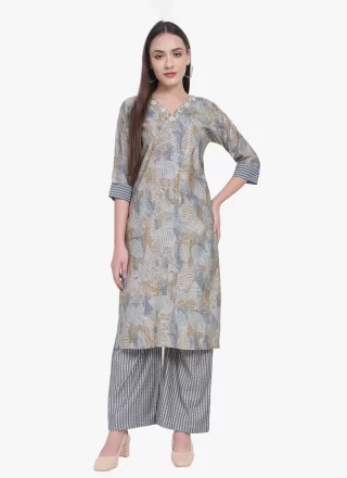 Grey Viscose Casual Kurti with Print Work for Casual