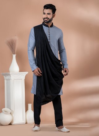 Grey Viscose Indo Western with Fancy Work for Men