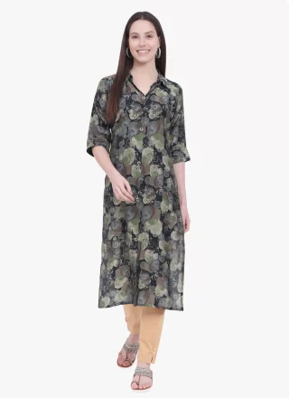 Grey Viscose Print Work Party Wear Kurti for Casual