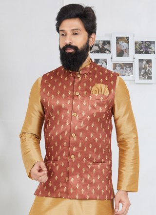 Gripping Brown Banarasi Silk Nehru Jackets
