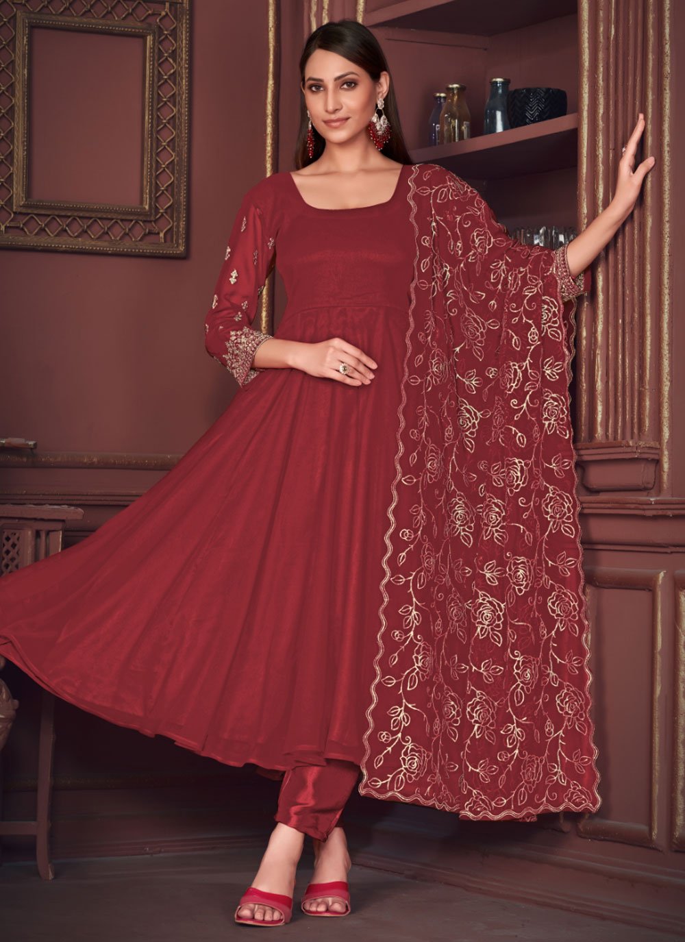 Maroon Velvet Anarkali Suits Maroon Velvet Anarkali Salwar Kameez and Maroon Velvet Anarkali Salwar Suits Online Shopping